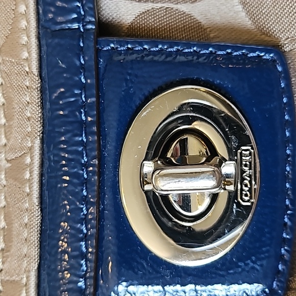 COACH PENELOPE SIGNATURE KHAKI BLUE HANDBAG purse - Picture 3 of 8